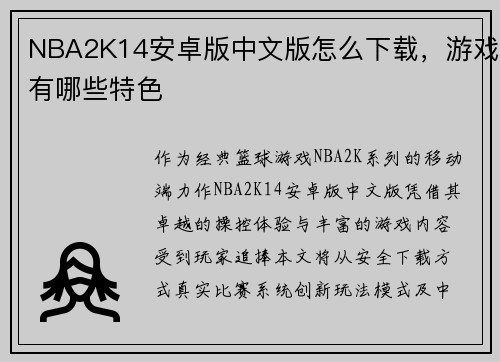 NBA2K14安卓版中文版怎么下载，游戏有哪些特色